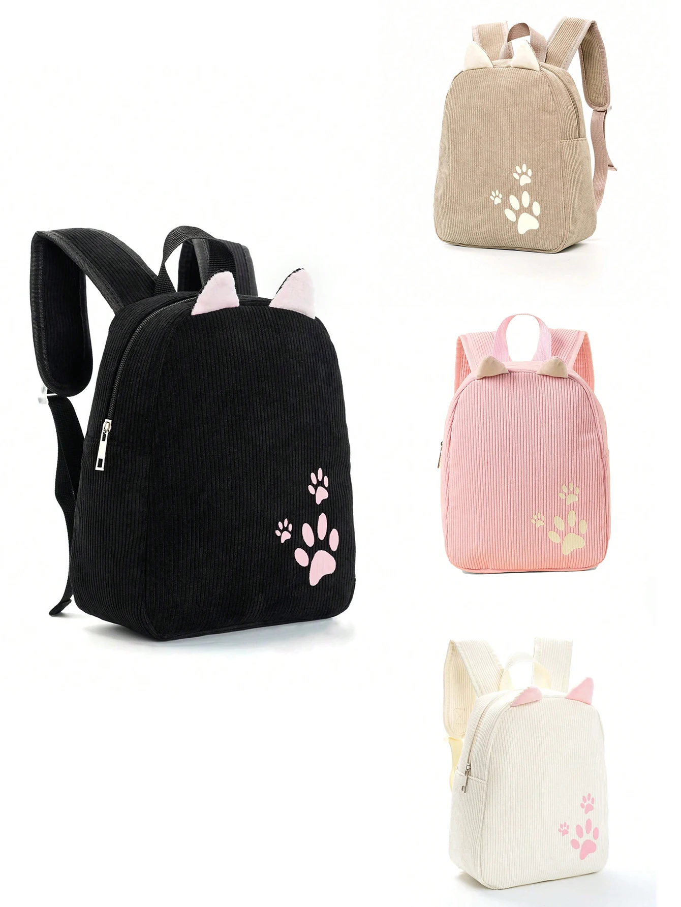 1 pçs bonito gatinho pata bordado veludo crianças mochila adequado para meninas meninos jardim de infância escola presente do feriado