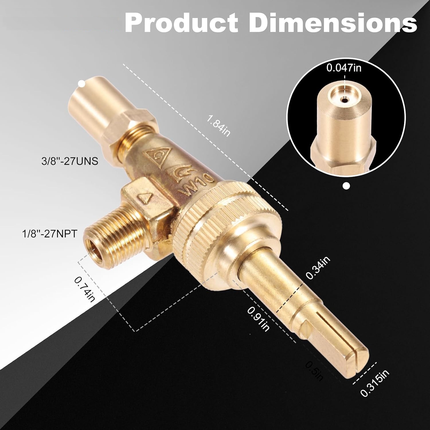 2pcs/1kit Brass Gas Control Valve 0.047" Orfice Nozzle with Chromed Steel Control Knob Stem Length 1.4" for Restaurant Kitchens