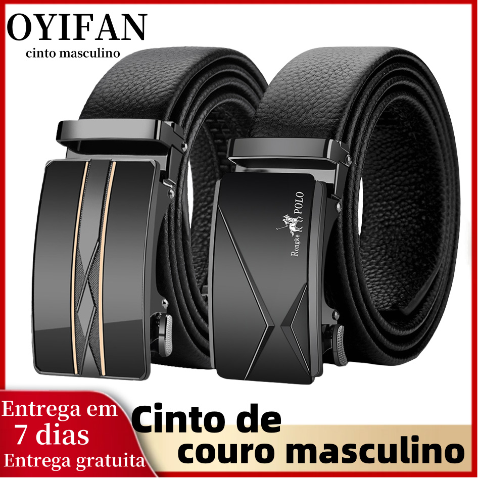 OYIFAN Cinto masculino de couro genuíno para homens Cintos automáticos Cintura ajustável Cintos de negócios