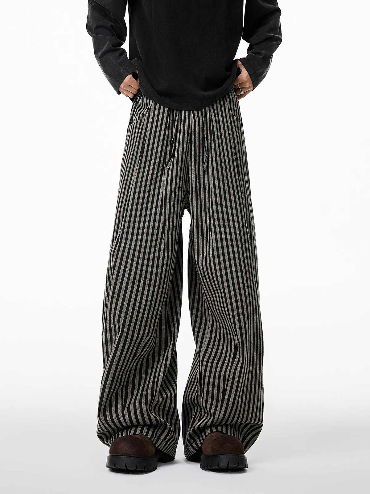 Women's Black Gothic Striped Long Pants Baggy Sweatpants Harajuku Y2k Emo Vintage Oversize Trousers Japanese 2000s Style Clothes