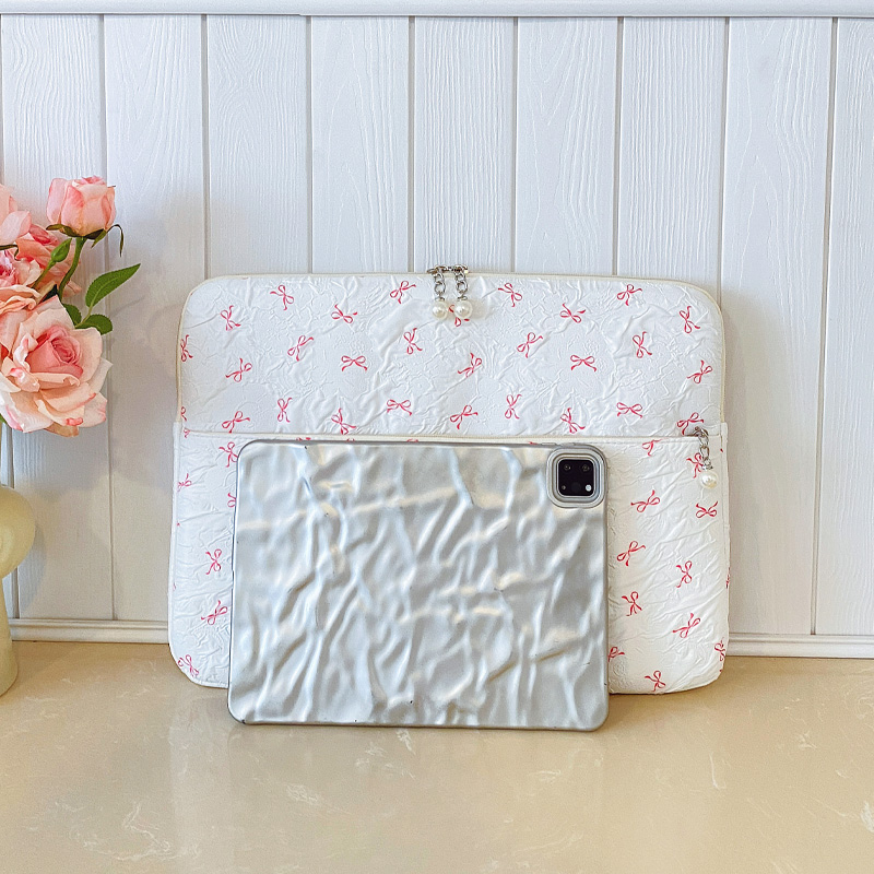 Professional Laptop Bag with Pearl Accent Zipper 13/15 Inch Ruffled Texture Shock-Resistant Cover for Work Leisure Activities