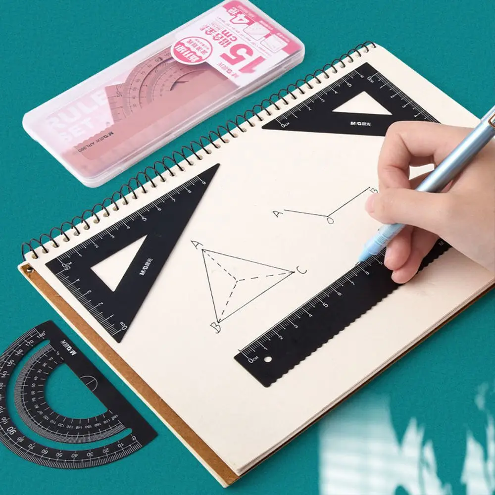 4Pcs/Set Aluminium Ruler Set Metal/Plastic/Soft Geometry Maths Drawing Compass Stationery Rulers Mathematical for School