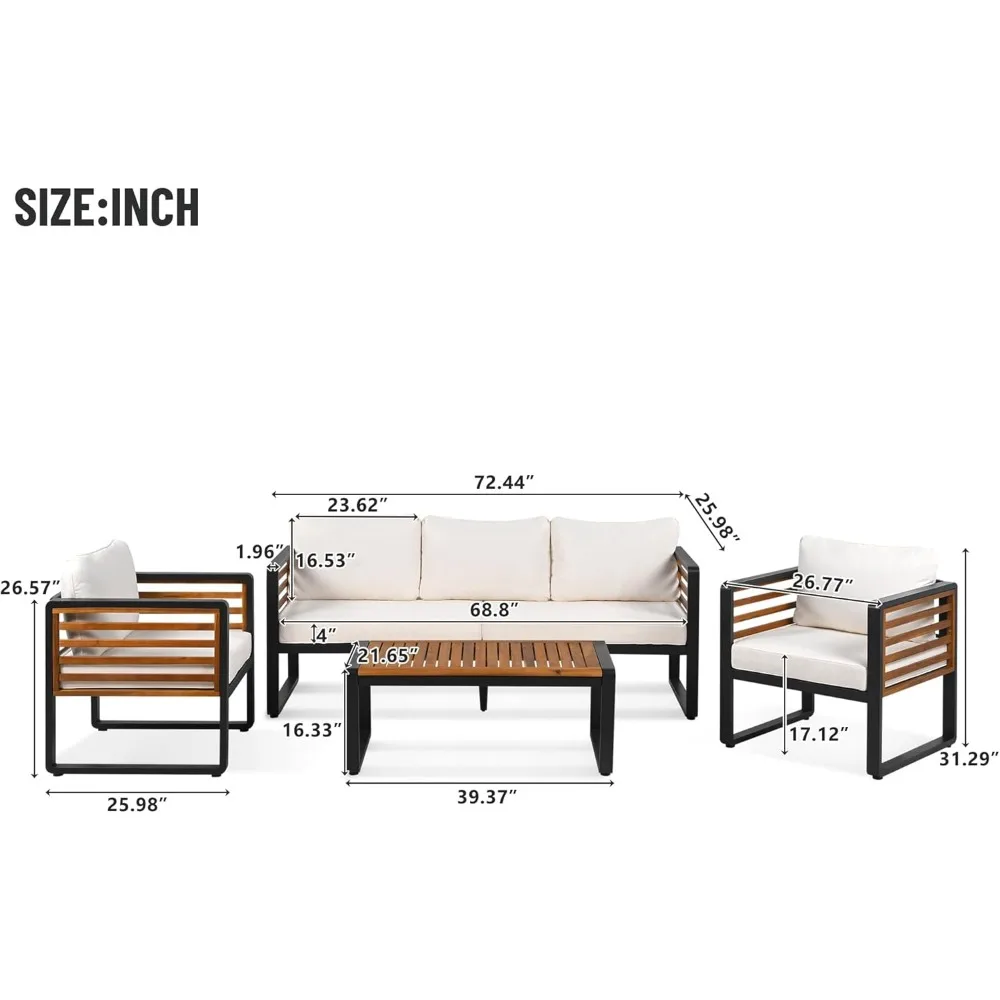 4-Pieces Outdoor Patio Sectional Sofa Set with Table, All-Weather 5 Person Conversation Set with Thick Cushions and Pillows