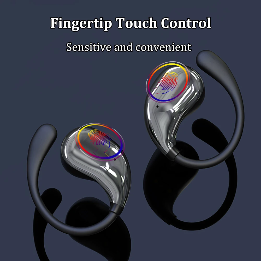 Cuffie con gancio per l'orecchio Bluetooth 5.4 Auricolari wireless TWS Cuffie stereo HiFi impermeabili Display a LED Auricolari touch in standby lungo