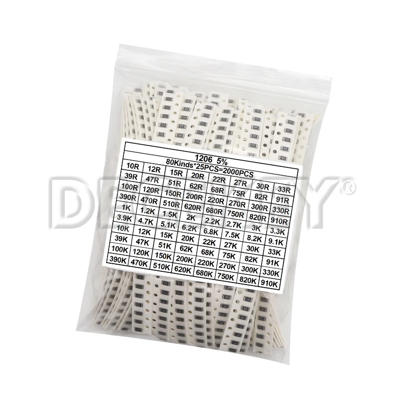 4000 Uds 0402 Kit de resistencias SMD Kit surtido 10ohm-1M ohm 5% 80valuesX 50 Uds = 4000 Uds Kit de muestra 0805 0603 1206 2512 1210