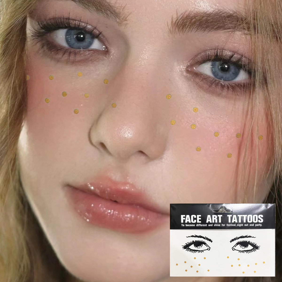 Gold Glitter Tattoo สติกเกอร์สําหรับแต่งหน้า Metallic Moon ดาวกันน้ําชั่วคราวรอยสักกระสําหรับผู้หญิง Eyebrow Party