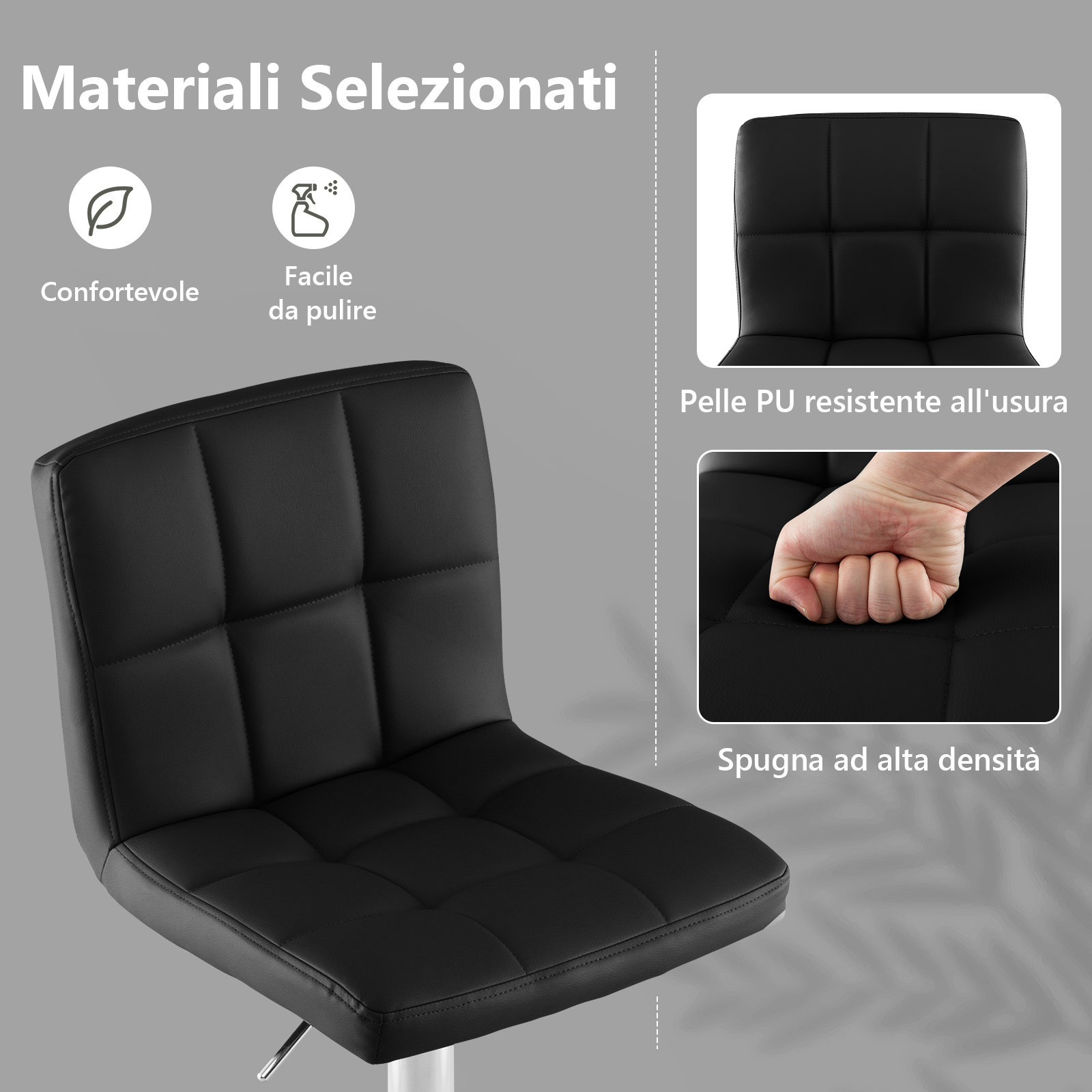 Set Sedie da Bar in Ecopelle con Altezza Regolabile, Seduta Girevole a 360°, Poggiapiedi e Base Metallica Antiscivolo, Sgabelli da Pranzo per Isola Cucina Bar, Portata 150 kg, Nero,1