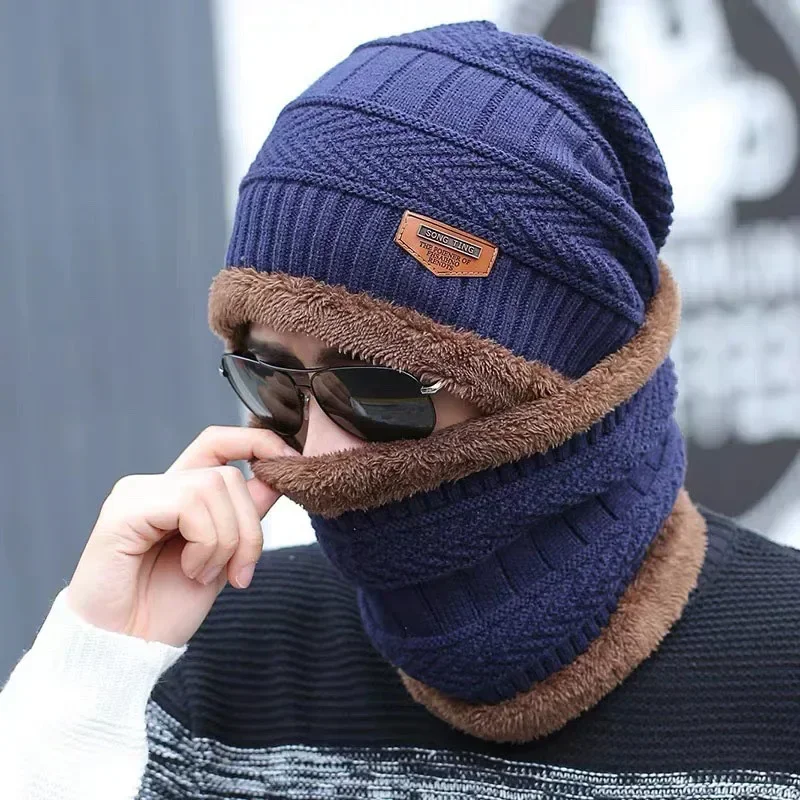 Winter Fleece Gestrickte Schal Hüte Plüsch Dicke Samt Warme Mützen Wolle Stricken Caps Männer Frauen Radfahren Kälte Schutz Hals Maske Kappe