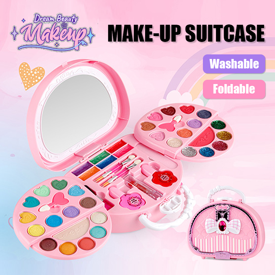 Kids Beauty Toys Makeup Kit little bag Washable Pretend Play Cosmetic Set Toys with Mirror Non-Toxic & Safe Birthday Gifts Girl