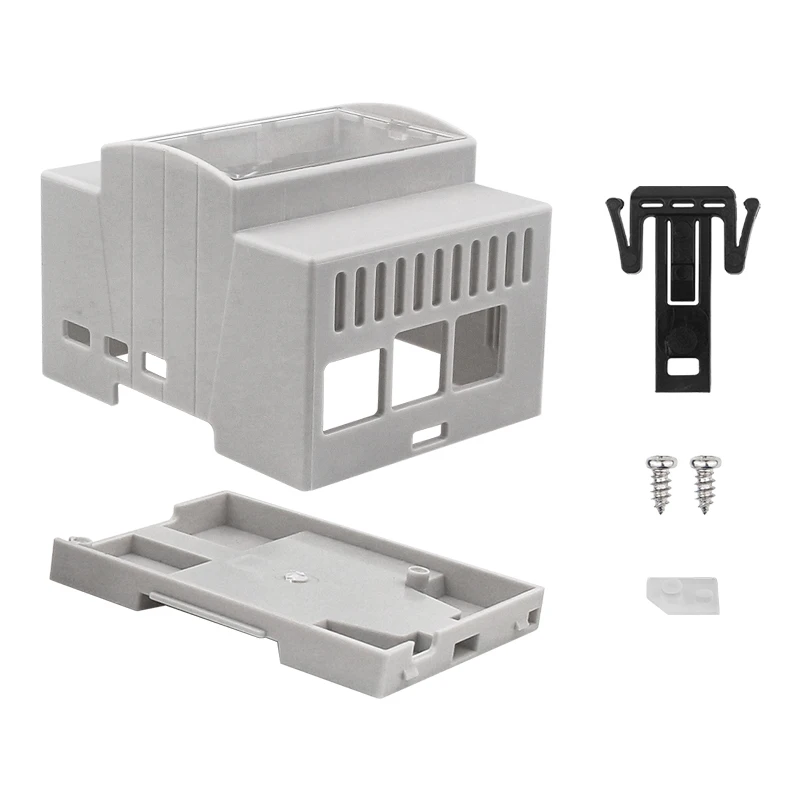 ABS-Gehäuse für Raspberry Pi 5, DIN-Schienengehäuse, großer Innenraum, durchsichtige Fenster-Elektrobox, optionaler aktiver Kühler für RPi 5 Pi5