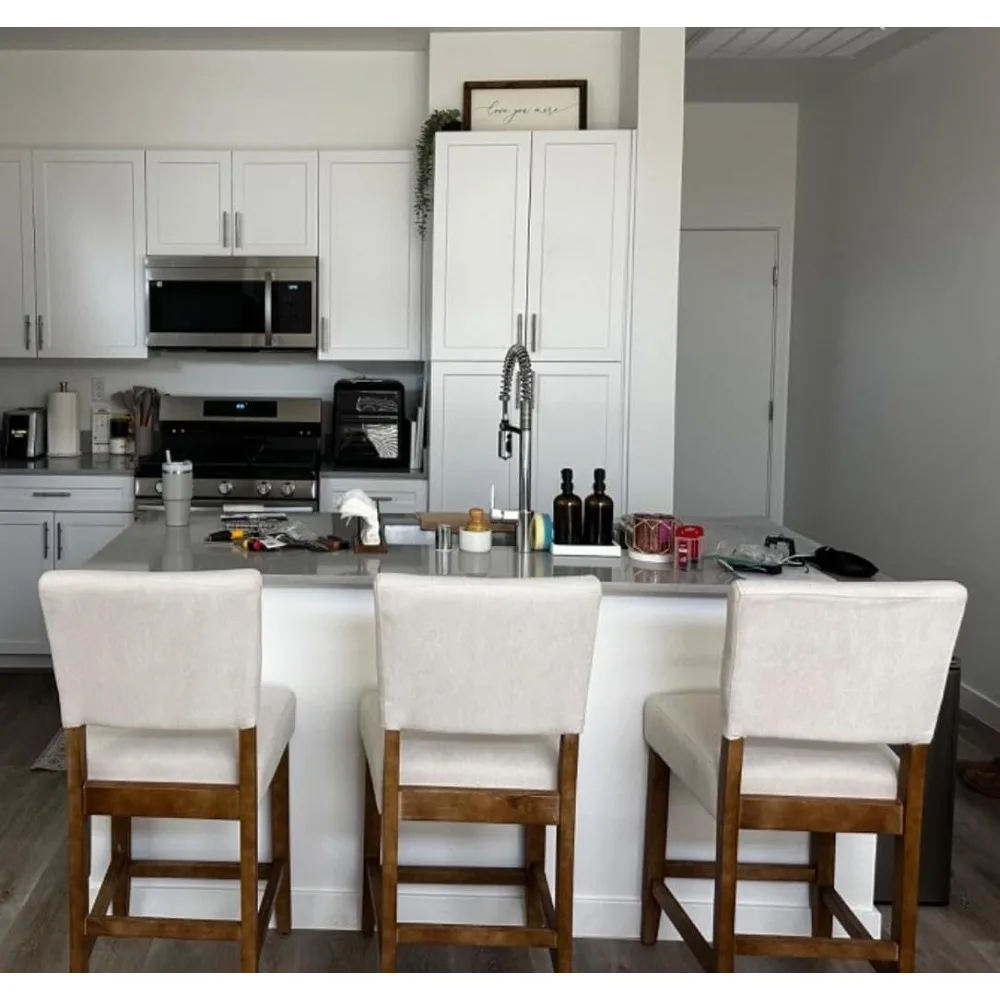 24 Inches Counter Height Bar Stools Set of 4, Upholstered Barstools with Wood Legs, Island Chairs for Kitchen Counter, Towel Cl