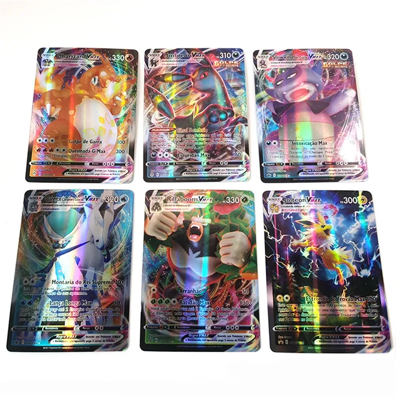 การ์ดโปเกมอนโปรตุเกส Vmax Charizard Pikachu Carte เกมโปเกมอน Battle Carte Trading Shining Cards