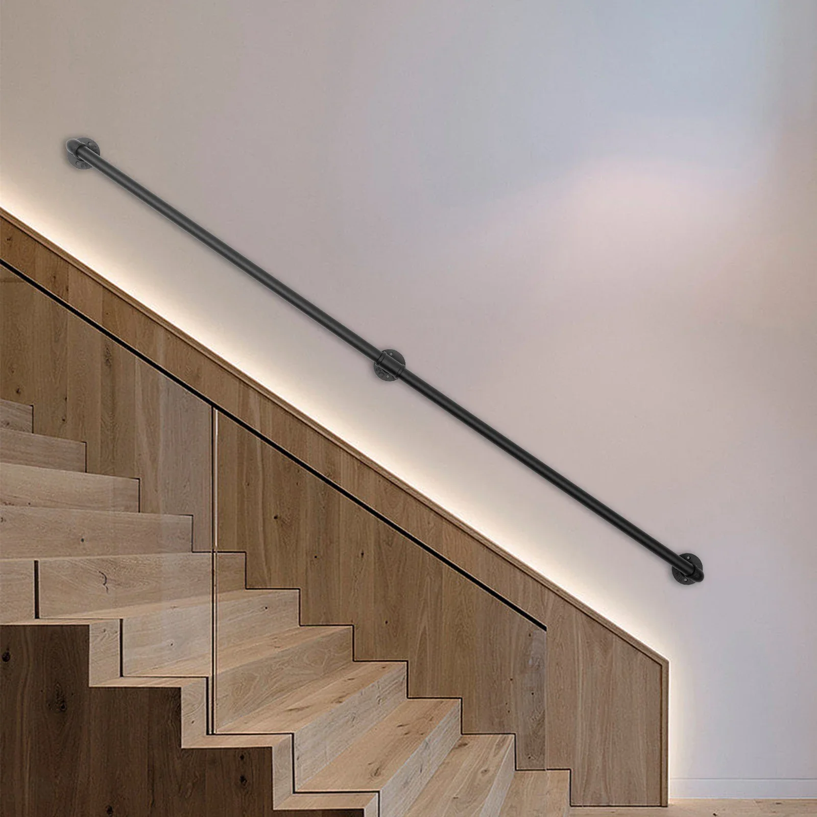 Corrimão de escada de tubo de 6.6 pés/2m, corrimão de metal, montagem na parede, antiderrapante, segurança, corrimão de tubulação industrial