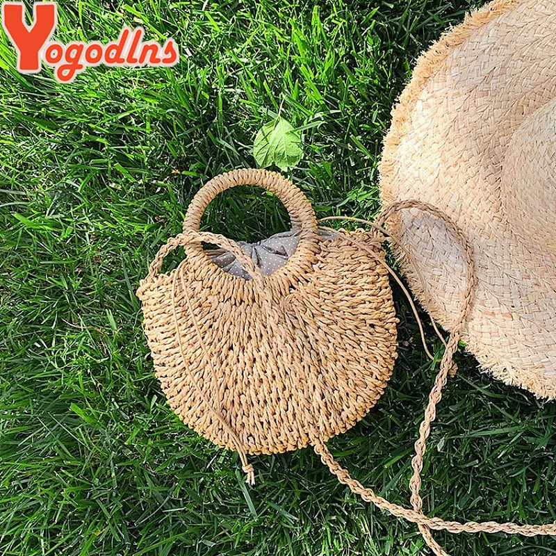 Yogodlns Borsa a tracolla intrecciata in rattan semicircolare fatta a mano Borse a tracolla a tracolla da donna estive Borsa da spiaggia piccola per ragazze Novità