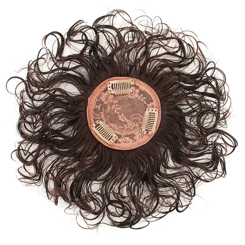 3 Clips Menselijk Haar Natuurlijke Kleur/Donkerbruin Vrouwen Toppers Krullend Stijl Topper Haarstukken Voor Haaruitval Volume Cover grijs Haar