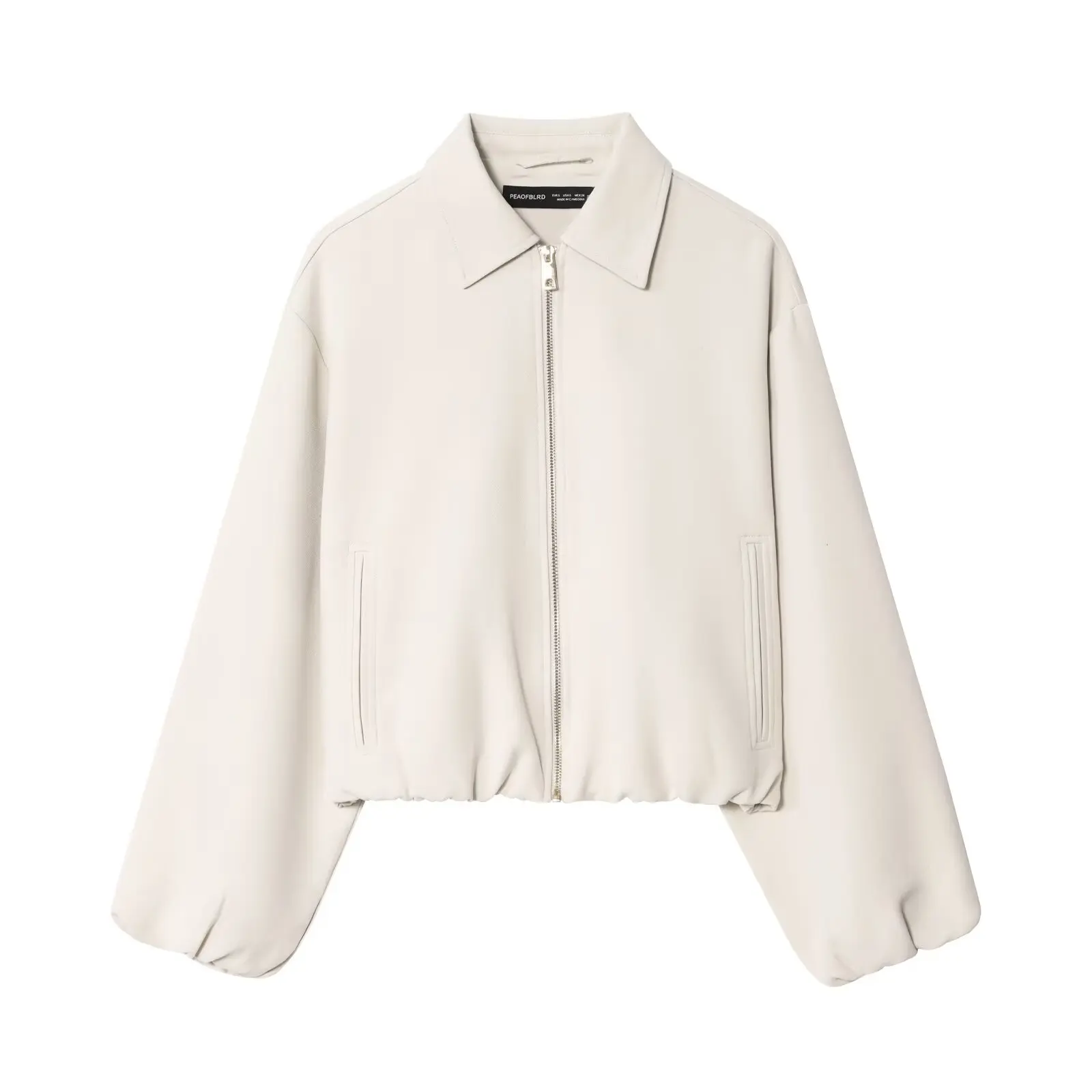 BSAY women's autumn new 2025 solid color simple pocket waist cinched long sleeved lapel zipper puffy jacket