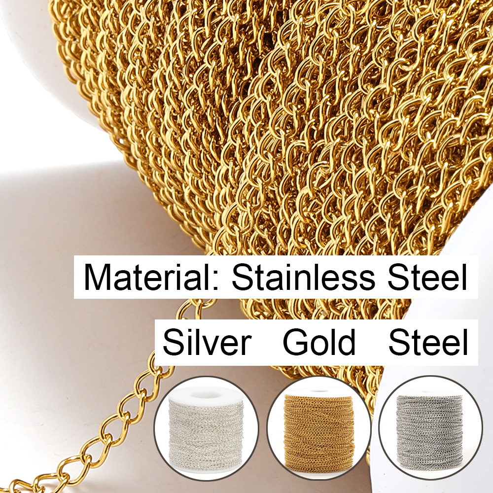 Corrente de extensão de aço inoxidável de 2 metros 2/3/4mm colar de ouro pulseira acessórios de corrente corporal faça você mesmo