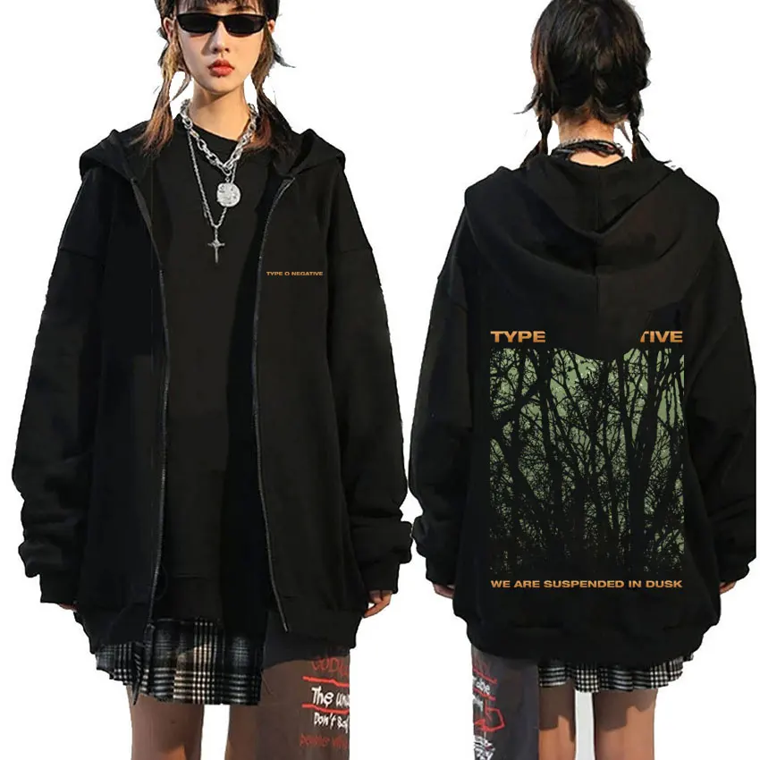 Banda de Rock tipo O negativo suspendido en el atardecer esencial cremallera Sudadera con capucha hombres mujeres Casual Vintage chaqueta con cremallera sudaderas con capucha de gran tamaño para hombre