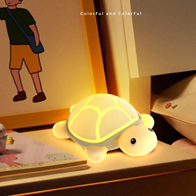 Luz Led nocturna de tortuga, lámpara suave de silicona con viñetas de animales, luz nocturna táctil, luz para dormir para niños, decoración de cabecera de habitación, regalo