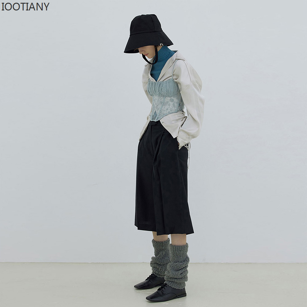 New Winter Solid Color High-Top Single-Needle Socks Wool Blended Knitted Pile Socks Unisex Wear Woolen Wide-Leg Covers