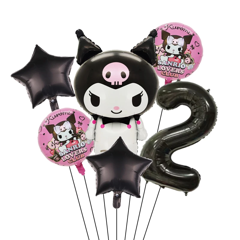 6pcs 만화 Sanrio 귀여운 Kuromi 내 멜로디 Cinnamoroll 호일 풍선 32 인치 번호 세트 어린이 생일 파티 장식 장난감