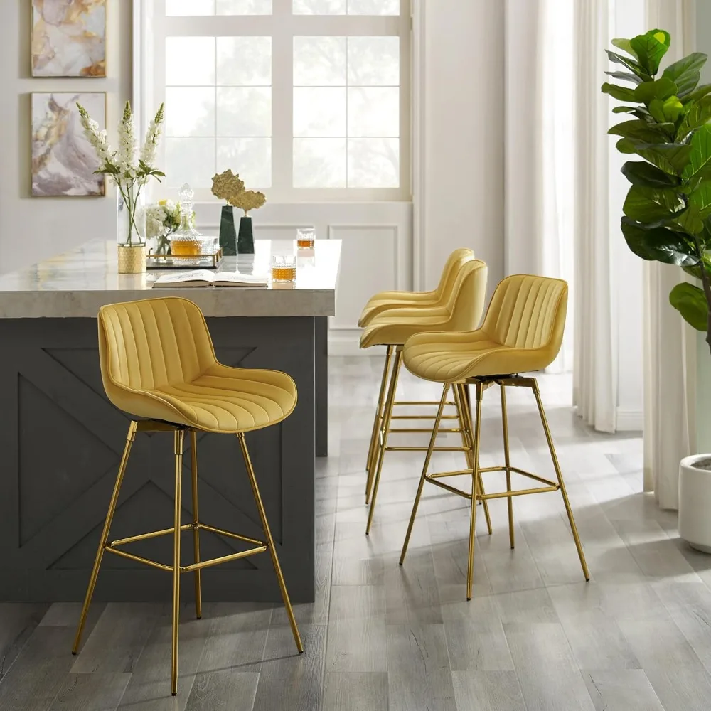 Swivel Bar Stools Set of 4 for Kitchen, 29" Counter Height Bar Chairs with Back Tall Barstools Velvet Kitchen Island Stools