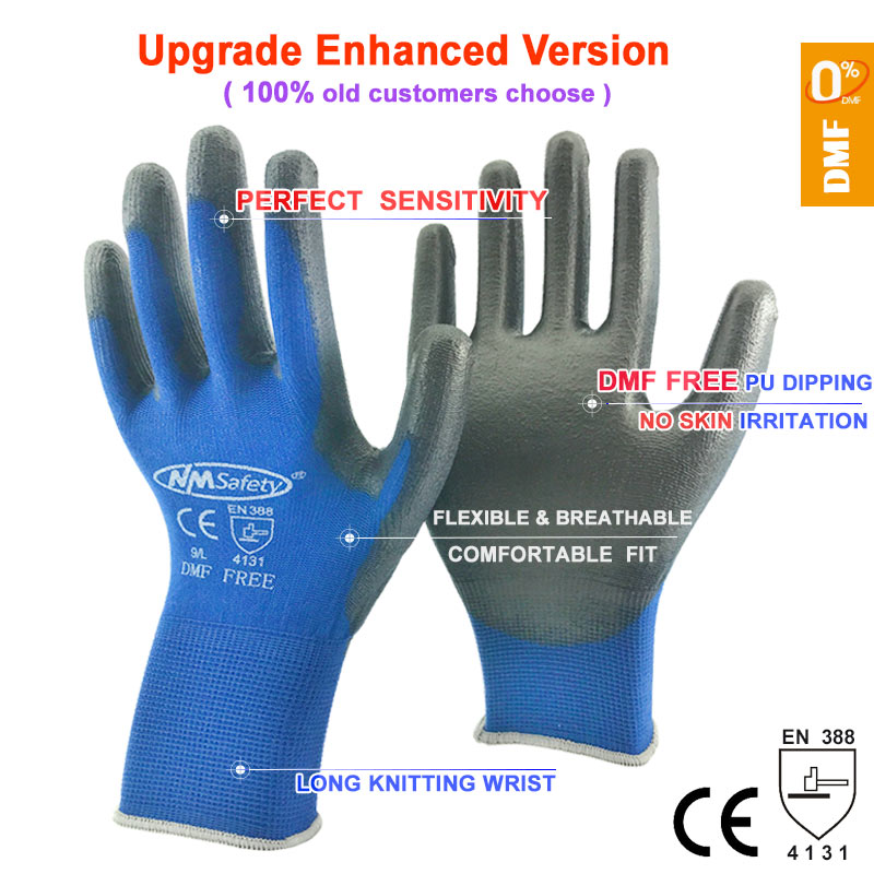 24 Miếng/12 Đôi An Toàn Làm Việc Găng Tay Pu Đen Nylon Găng Tay Bông Công Nghiệp Bảo Vệ Công Việc Găng Tay NMSafety Thương Hiệu Nhà Cung Cấp