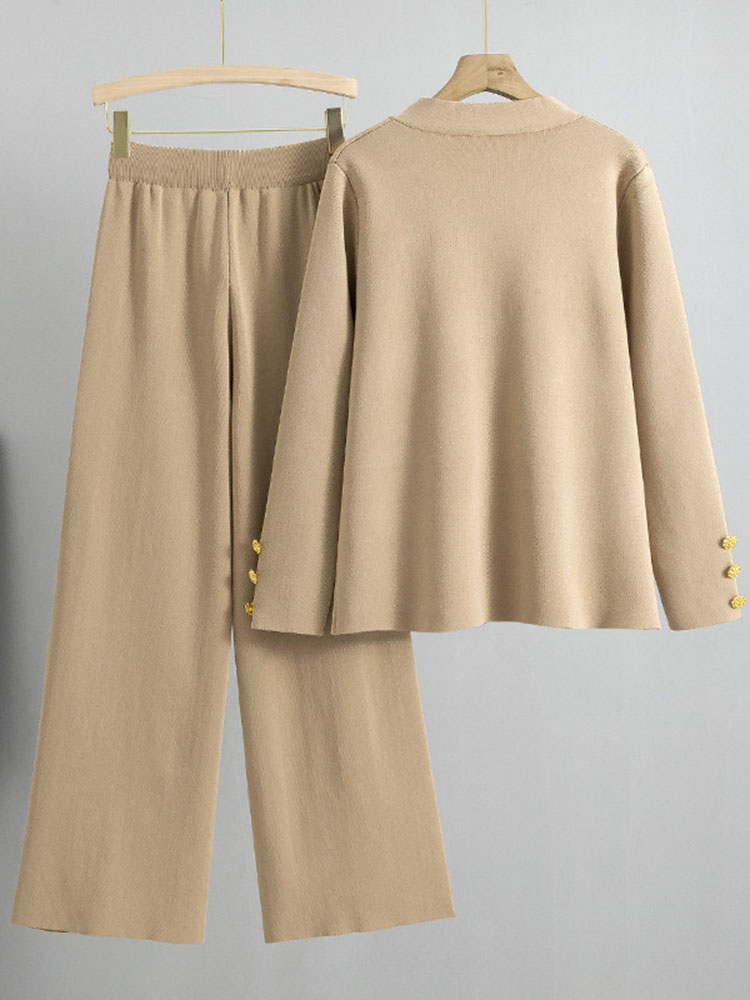 Conjunto de 2 piezas de suéter de punto elegante para mujer, cárdigan holgado con una botonadura, Tops, conjuntos de cintura alta hasta el tobillo, pantalones, chándal