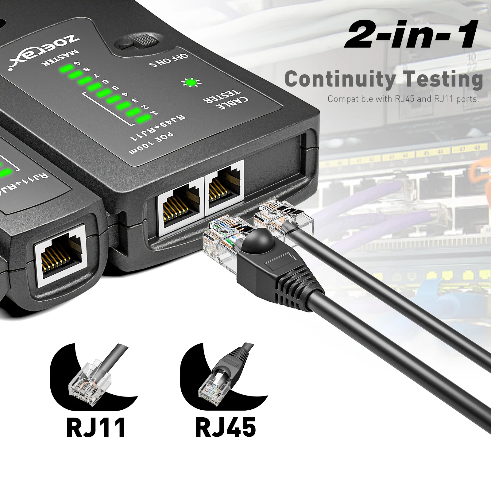 Тестер сетевого Ethernet-кабеля ZoeRax для LAN RJ45 Cat5 Cat5e Cat6 Cat6a Cat7 UTP/экранированного кабеля и RJ11 RJ12