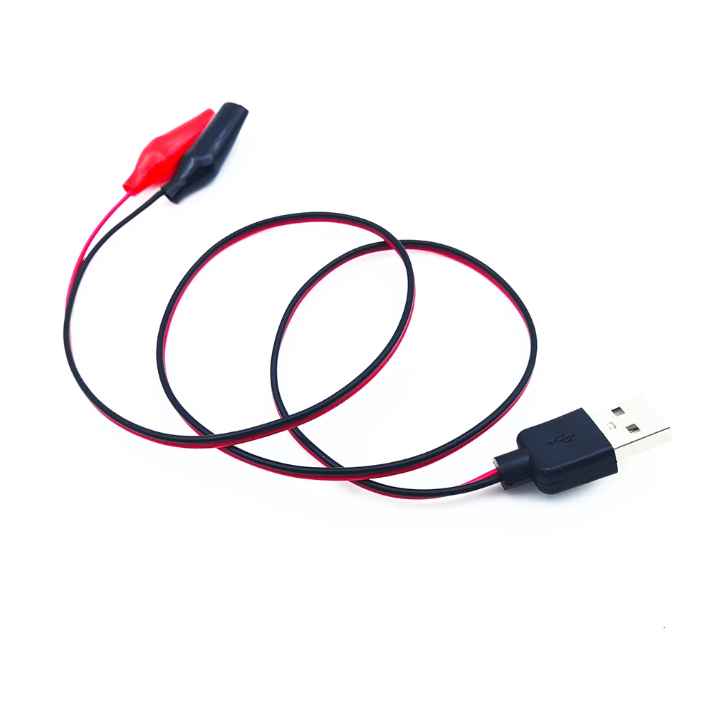 Clip de cocodrilo a USB, abrazaderas de cocodrilo a cable conector macho USB tipo A cables de prueba de cobre para probar la fuente de alimentación del circuito