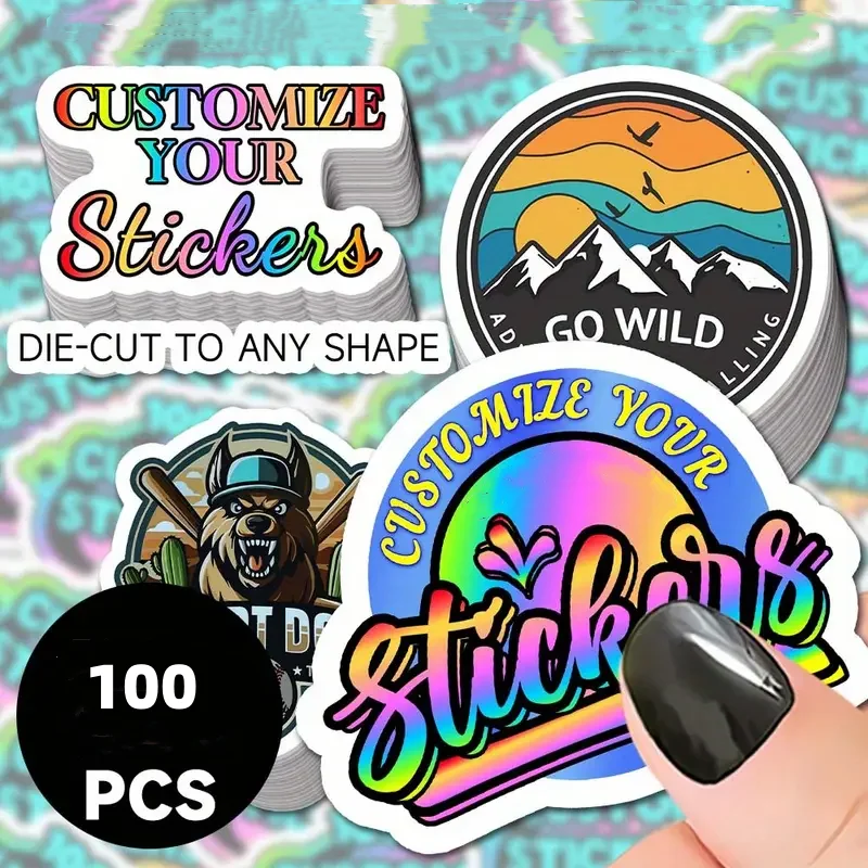 100pcs Custom Design Vinyl Decals Stickers Holograhic Labels Die Cut Water Resistant Personalized Packaging Wedding Party Labels