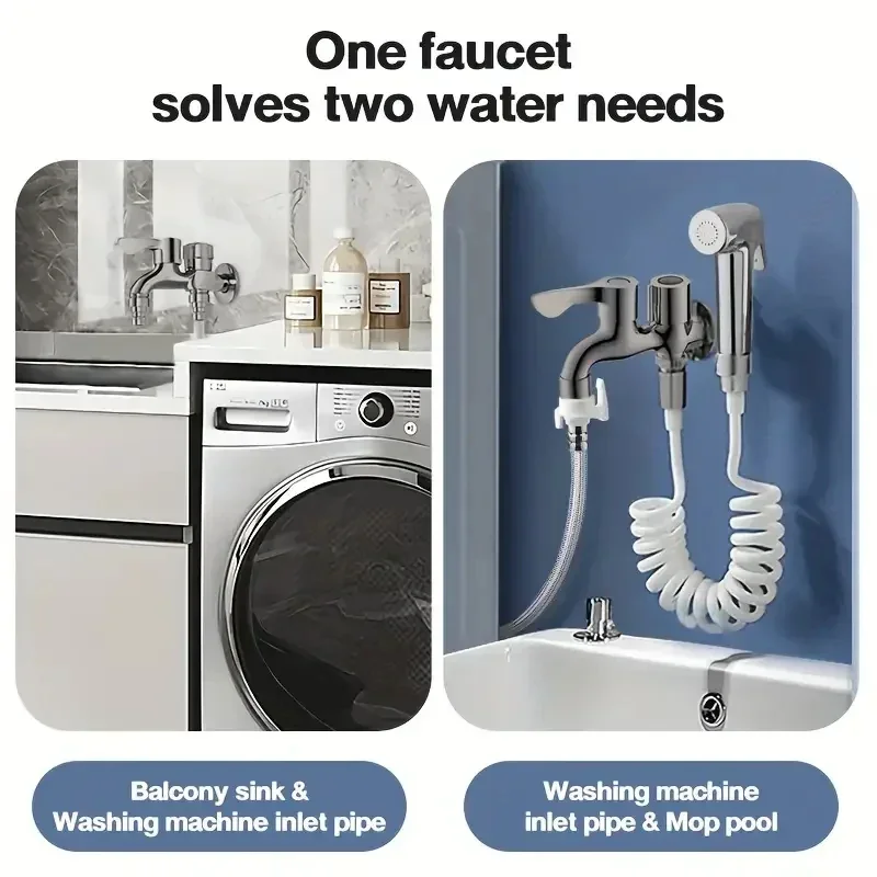 ก๊อกน้ําสแตนเลส Double Outlet Dual Control Water Tap One in Two Out ก๊อกน้ํา 1/2 "Bidet ก๊อกน้ําอุปกรณ์ห้องน้ํา
