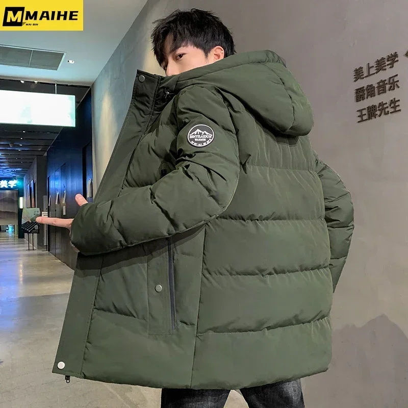 Jaqueta de marca para homens inverno moda coreana leve longo acolchoado casaco roupas masculinas cor sólida com capuz casacos de algodão quentes