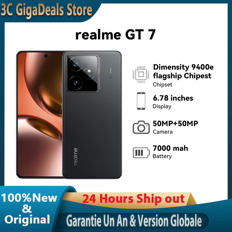 Globale Version realme GT 7 5G AI Smartphone MTK Dimensity 9400e 6000nits Pro-Esports Display 7000 mAh Akku 120W Ultra Charge