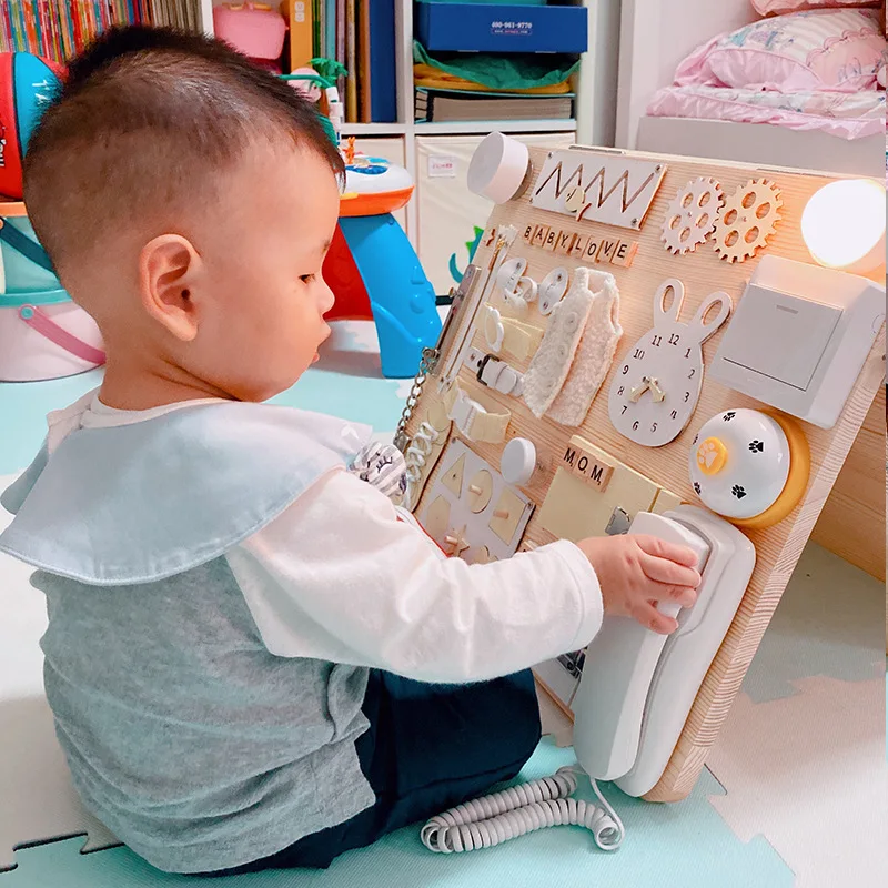 Wooden Busy Board DIY Toy Baby Montessori Toys for kids Baby Learning Skill Cognitive Activity Board Components Sensory Toys