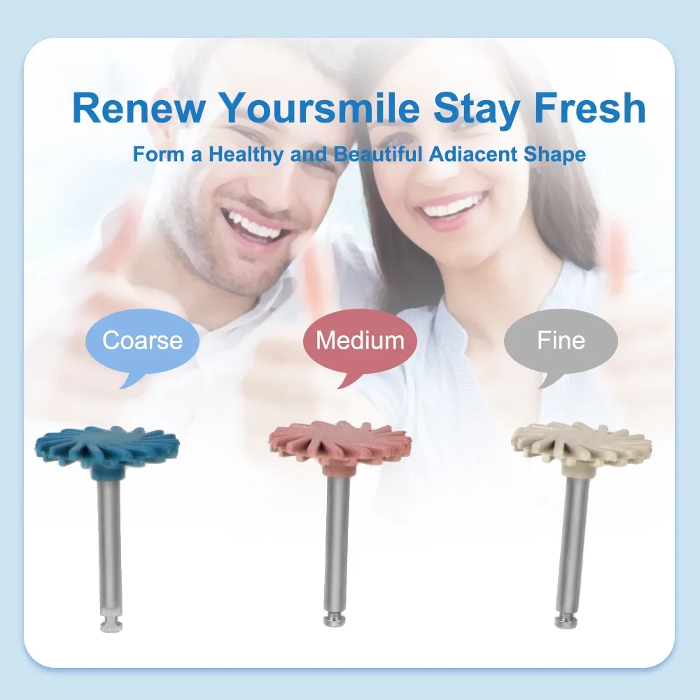 แปรงขัดฟัน6ชิ้นแผ่นขัดเรซินคอมโพสิตขนาด14มม. แปรงยืดหยุ่นแบบเกลียว3สี