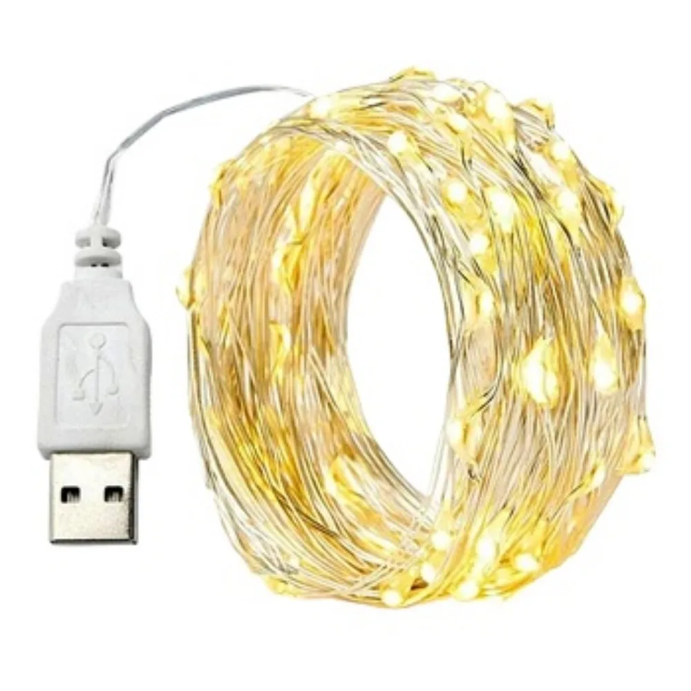 1/3/5/10M กันน้ํา USB ไฟ LED String ทองแดงลวด Fairy Garland โคมไฟคริสต์มาสงานแต่งงานวันหยุดแสงพวงหรีด