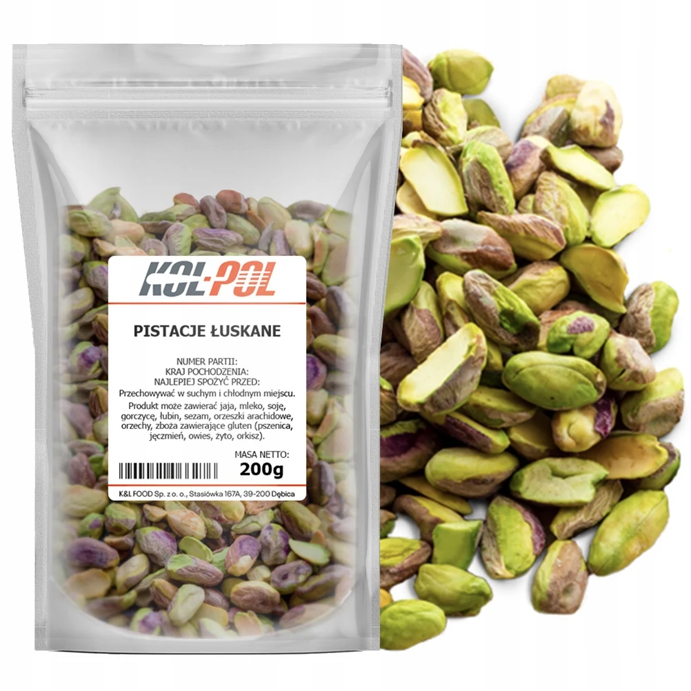 PISTACJE ŁUSKANE SUROWE 200g Niesolone całe Naturalne wysoka jakość Kol-Pol
