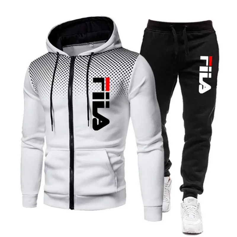 Nieuwe heren casual jogging fitness mode sportkleding set herfst en winter bedrukte hoodie met rits + twee sets stretchbroeken