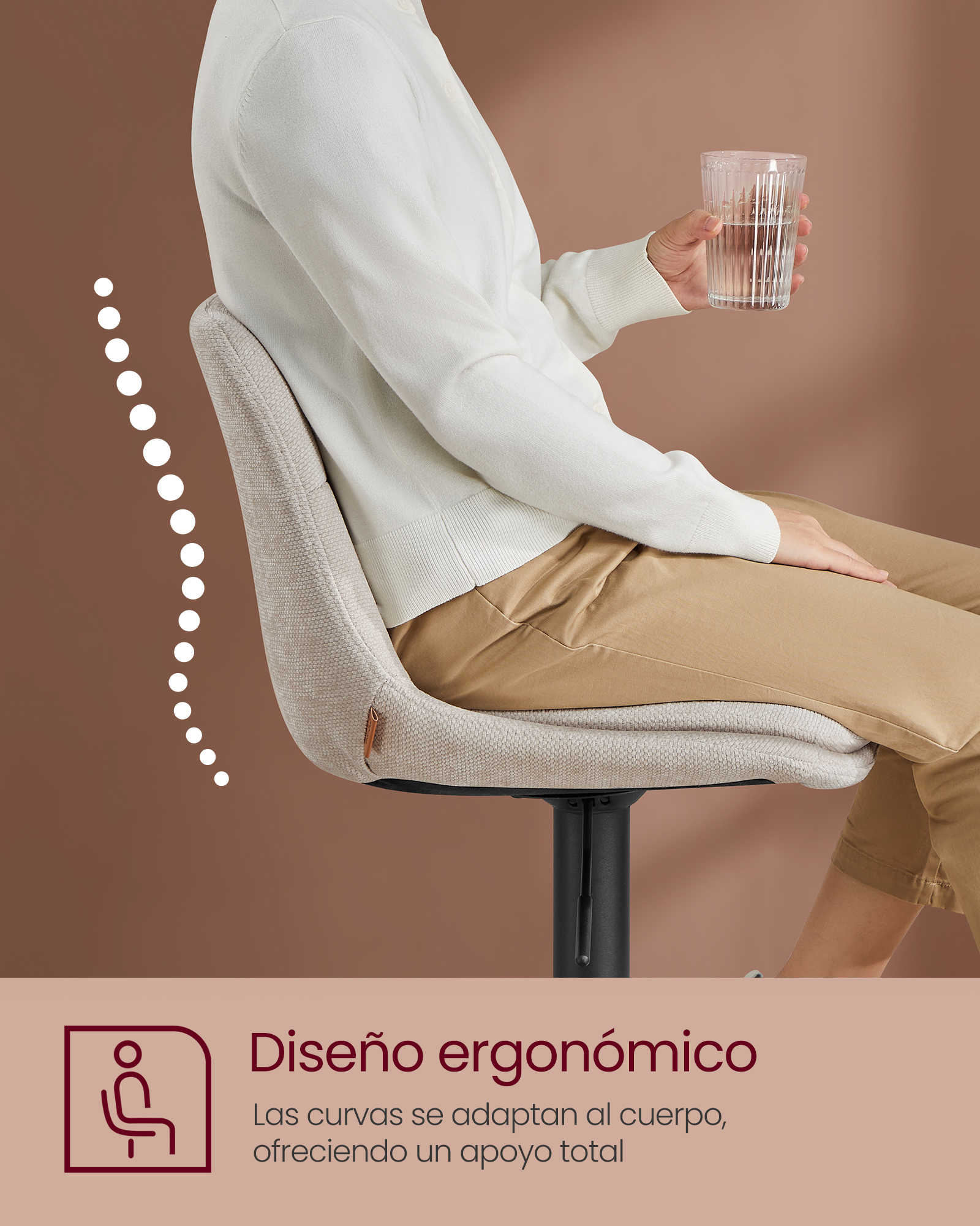 VASAGLE Juego de 2 Taburetes de Bar, Sillas Altas Giratorias Regulables en Altura, Sillas de Cocina con Respaldo y Reposapiés, Comedor, Mostrador, Acero, Marrón Camello