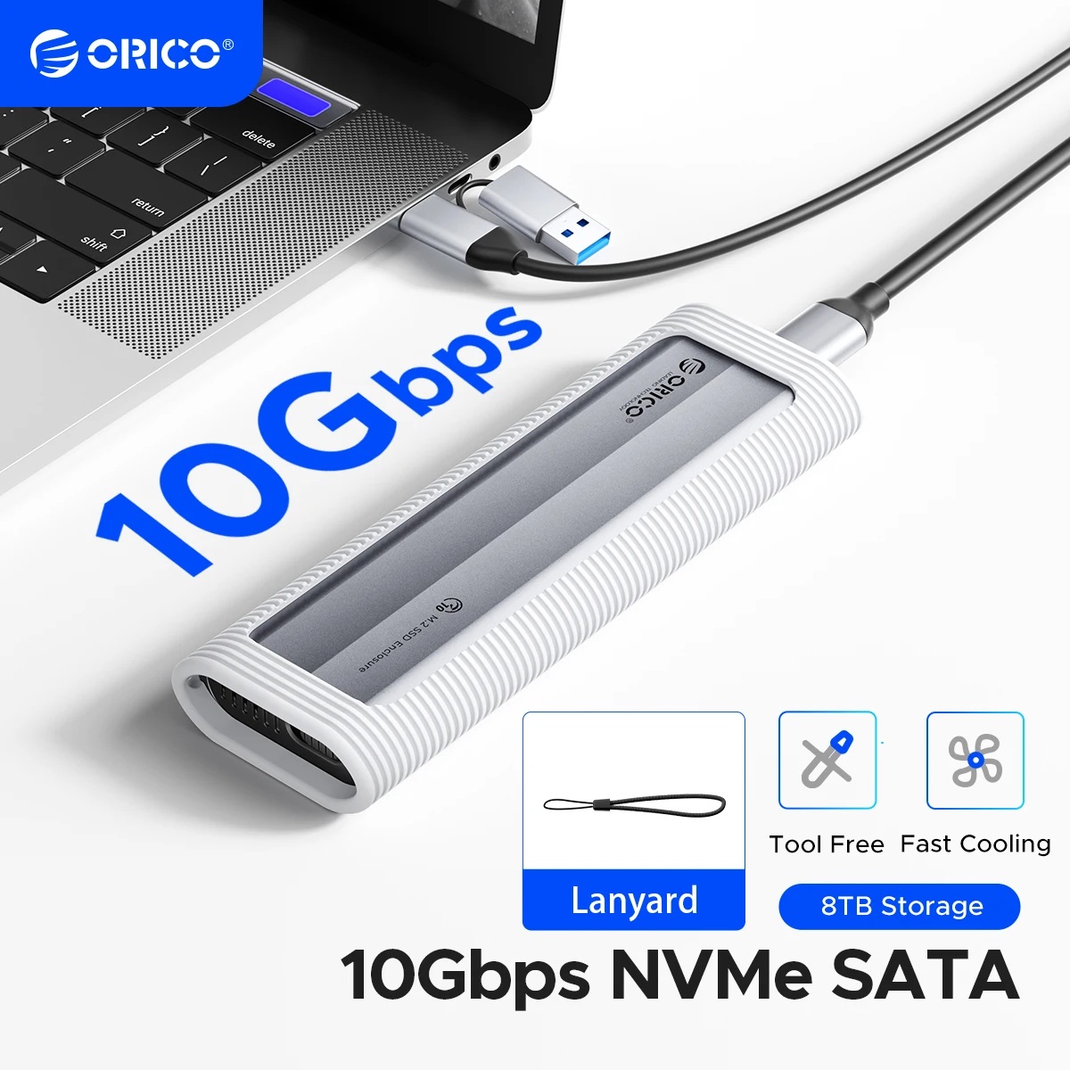 ORICO M.2 NVMe SATA SSD-Gehäuse, werkzeugloses USB, extern, 10 Gbit/s, M.2 NVMe-zu-USB-Adapter, unterstützt UASP für PCIe NVMe und SATA SSD