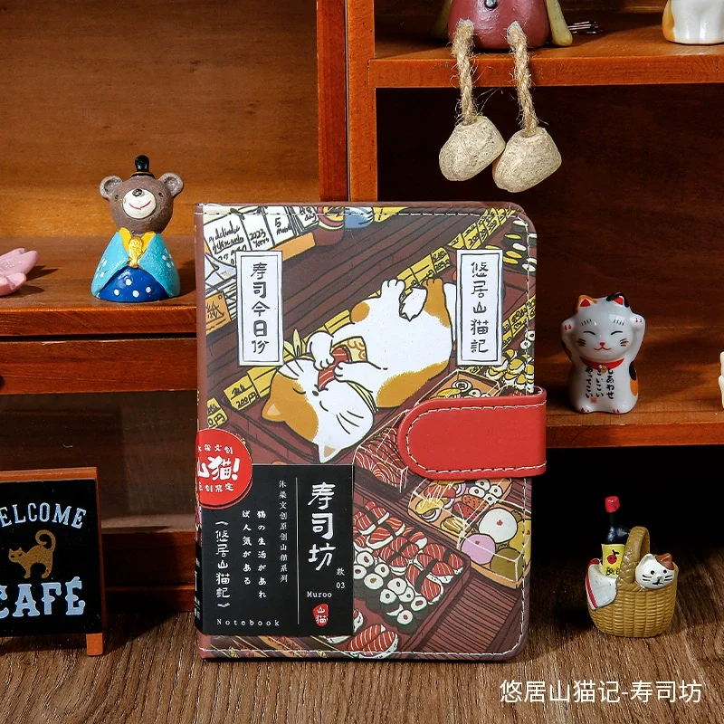 Kawaii Cat PU โน้ตบุ๊คแม่เหล็ก A6 ศิลปะญี่ปุ่นสไตล์ Diary Planner - น่ารักการ์ตูนสัตว์ของขวัญเครื่องเขียนสําหรับโรงเรียนสํานักงาน