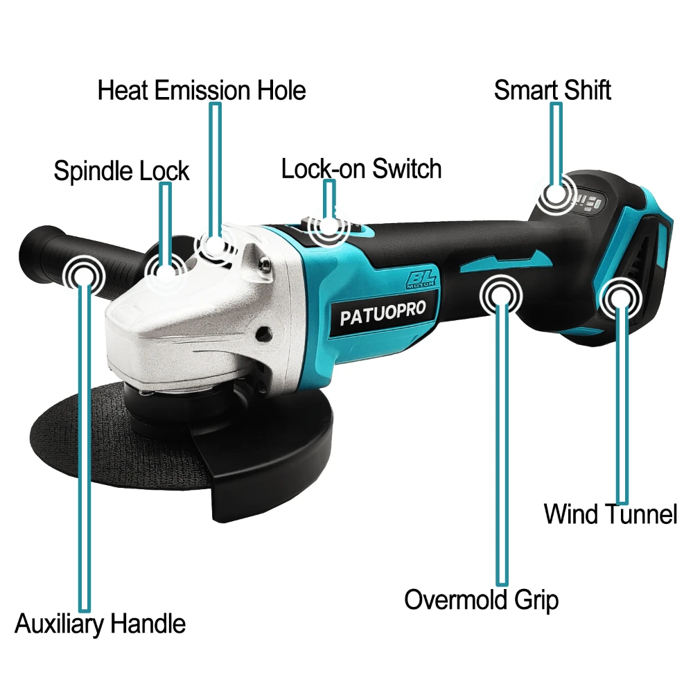 Amoladora angular inalámbrica, máquina de corte eléctrica sin escobillas, herramientas de carpintería para batería de 18V Makita, 125mm