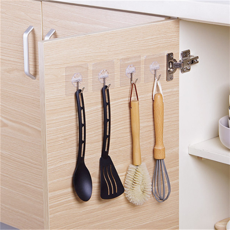 transparent stainless steel strong multi-functional adhesive hook, bathroom kitchen towel storage hanger, keys and coats