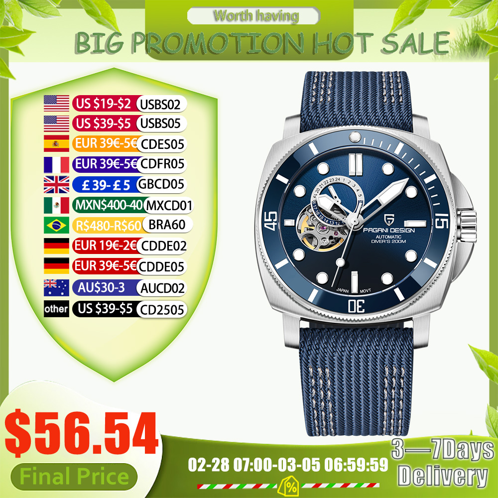 Pagani design relógios masculinos 2025 novo relógio mecânico automático para homem 200m mergulho marca superior relógio de pulso luxo aço inoxidável