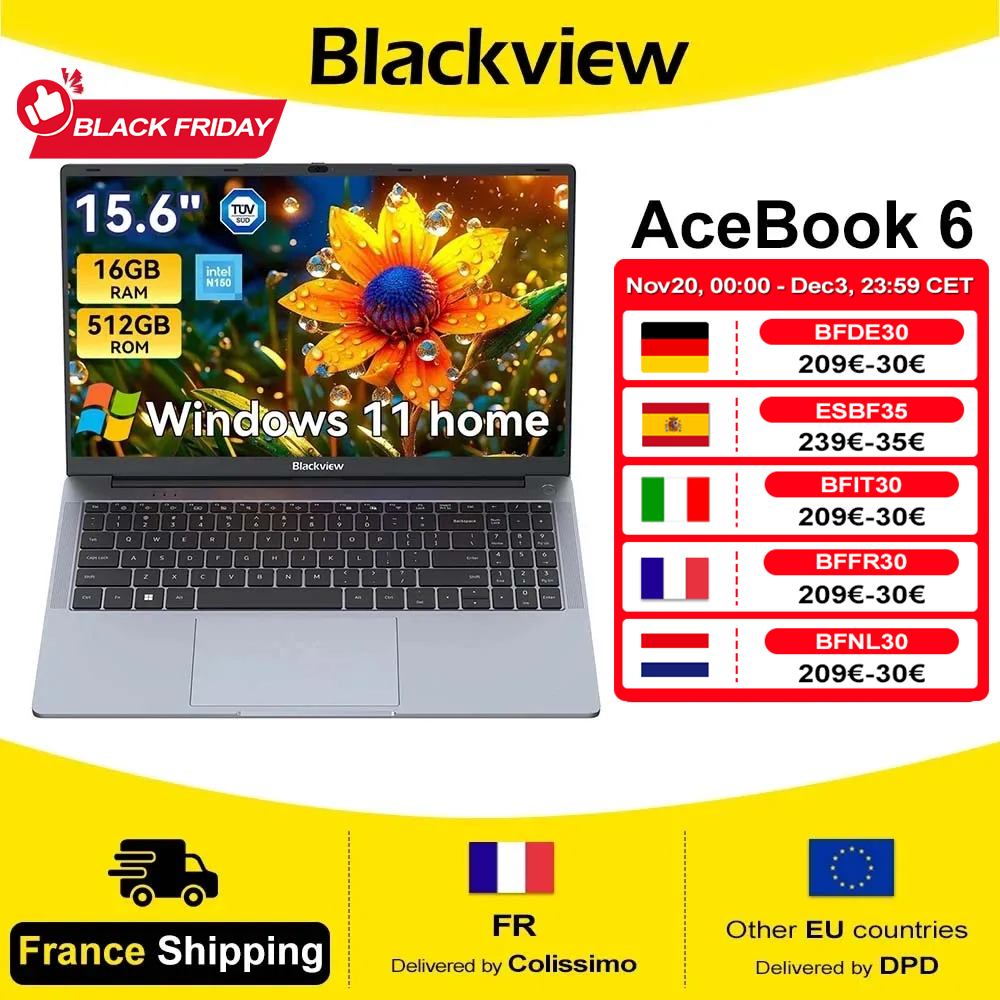 Blackview AceBook 6 Intel Twin Lake N150 Portátil de 15,6 pulgadas 16 GB DDR4 512 GB SSD Windows 11 Inicio 36 Wh Batería