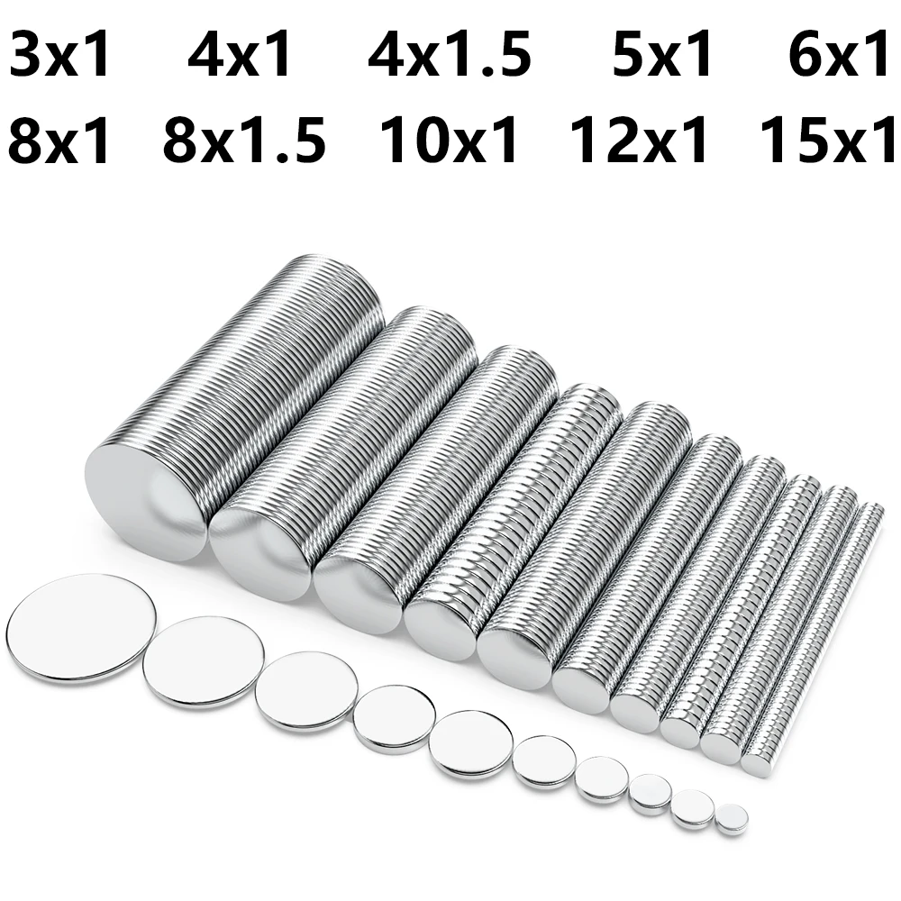 3x1/4x1/5x1/6x1/8x1/10x1/12x1/15x1mm N35 imán de neodimio imán redondo permanente NdFeB disco imane magnético potente súper fuerte