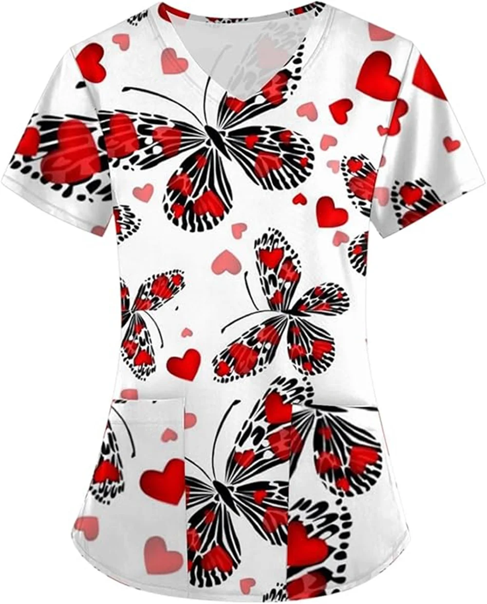 Ästhetische Uniformen Wopolyesterman 3D-Druck Hübsches Peeling Damen Übergröße Kurzarm Arbeitsherz V-Ausschnitt Tailliertes Peeling Damen