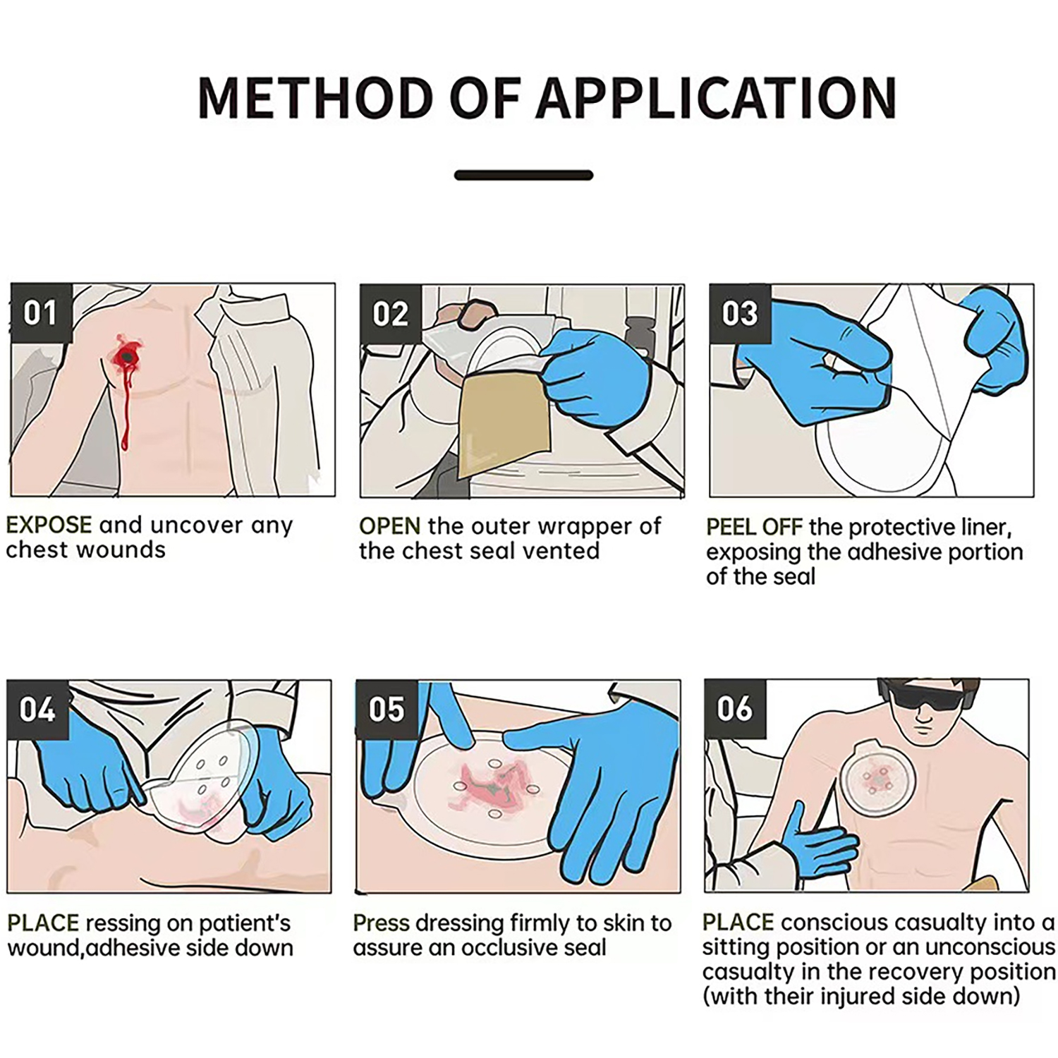 SANKE RESCUE Vent Chest Seal Militar Trauma Curativo Kit de Primeiros Socorros Estéril Cuidados com Feridas Ifak Kit de Recarga Band-aid de Ocusão