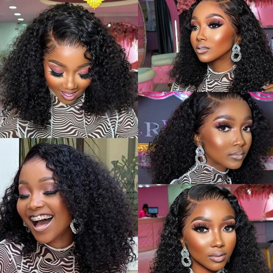 Glueless Wigs Human Hair Wear And Go Kinky Curly Lace Frontal Short Bob Wig 100% Human Hair Deep Frontal Wigs Brazilian Raw Hair